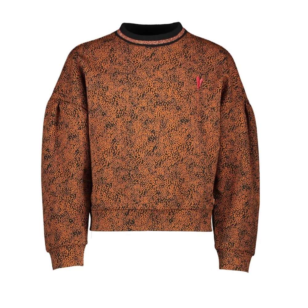 NONO SWEAT TOP CARAMEL LEOPARD PRINT RED HEART EMBROIDERY Size 3-4